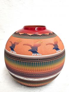 Native American Navajo Red Clay Pot with Eagles