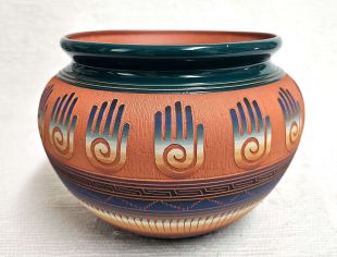 Native American Navajo Red Clay Pot with Healing Hands