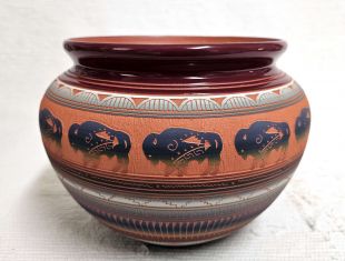 Native American Navajo Red Clay Pot with Buffalo