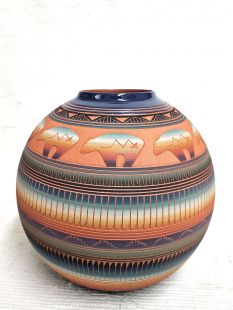 Native American Navajo Red Clay Pot with Bears