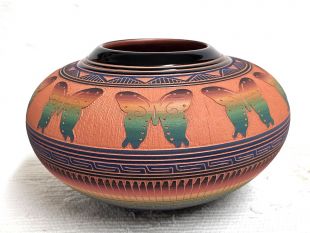 Native American Navajo Red Clay Pot with Butterflies