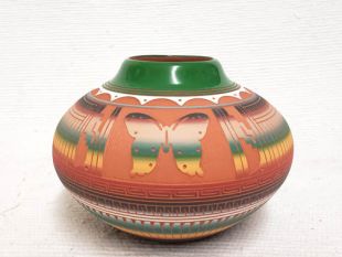 Native American Navajo Red Clay Pot with Butterfly