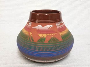 Native American Navajo Red Clay Pot with Hummingbird