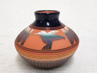 Native American Navajo Red Clay Pot with Hummingbird