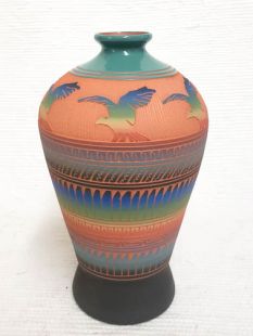 Native American Navajo Red Clay Vase with Eagles