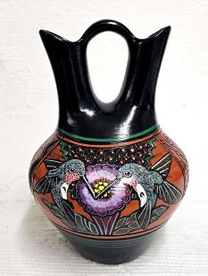 Native American Navajo Red Clay Wedding Vase with Hummingbirds