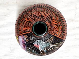 Native American Navajo Red Clay Seed Pot with Hummingbird