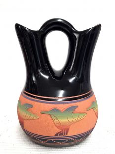 Native American Navajo Red Clay Wedding Vase with Hummingbirds