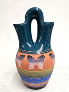 Native American Navajo Red Clay Wedding Vase with Butterflies