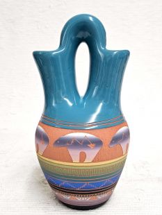 Native American Navajo Red Clay Wedding Vase with Bears