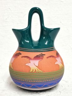 Native American Navajo Red Clay Wedding Vase with Eagles