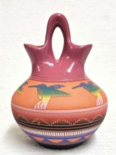 Native American Navajo Red Clay Wedding Vase with Hummingbirds