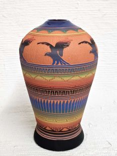 Native American Navajo Red Clay Vase with Eagles