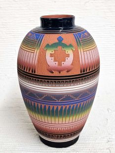 Native American Navajo Red Clay Vase with Turtle