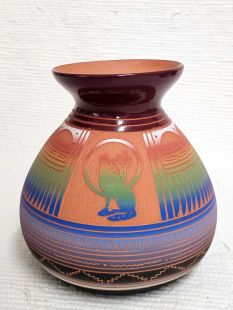 Native American Navajo Red Clay Pot with Coyote