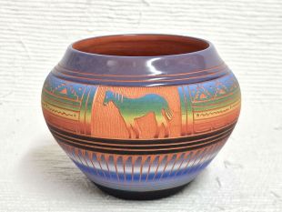 Native American Navajo Red Clay Pot with Horse