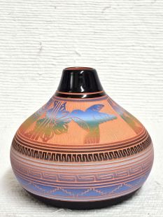 Native American Navajo Red Clay Pot with Hummingbird