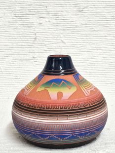 Native American Navajo Red Clay Pot with Bear
