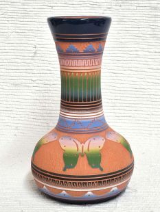 Native American Navajo Red Clay Vase with Butterflies