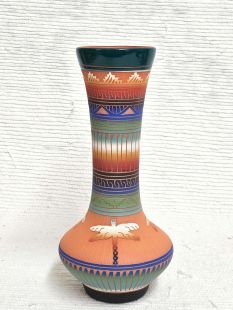 Native American Navajo Red Clay Vase with Dragonfly