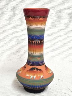 Native American Navajo Red Clay Vase with Buffalo