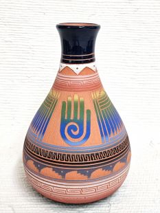 Native American Navajo Red Clay Pot with Healing Hand