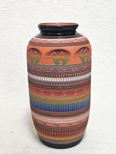 Native American Navajo Red Clay Vase with Bears