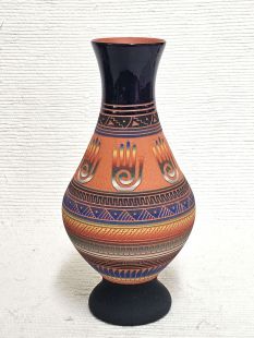 Native American Navajo Red Clay Vase with Healing Hands