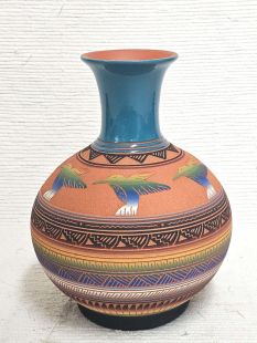Native American Navajo Red Clay Pot with Hummingbirds