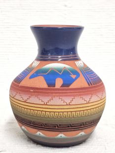 Native American Navajo Red Clay Pot with Bear