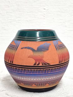 Native American Navajo Red Clay Pot with Eagle