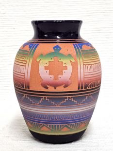 Native American Navajo Red Clay Pot with Turtle