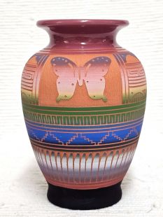 Native American Navajo Red Clay Pot with Butterfly
