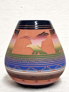 Native American Navajo Red Clay Pot with Eagle