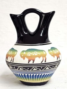 Native American Navajo White Clay Wedding Vase with Buffalo