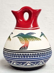 Native American Navajo White Clay Wedding Vase with Hummingbirds
