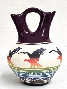 Native American Navajo White Clay Wedding Vase with Eagles