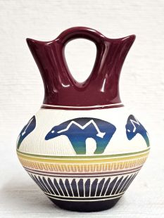Native American Navajo White Clay Wedding Vase with Bears