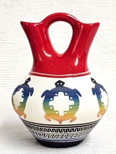 Native American Navajo White Clay Wedding Vase with Turtles