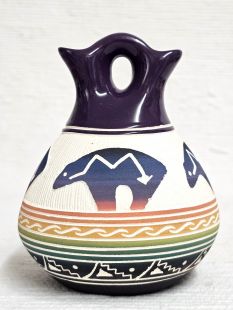 Native American Navajo White Clay Wedding Vase with Bears