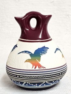 Native American Navajo White Clay Wedding Vase with Eagles
