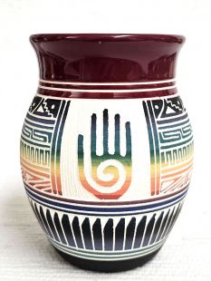 Native American Navajo White Clay Pot with Healing Hand