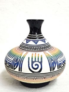 Native American Navajo White Clay Pot with Healing Hand
