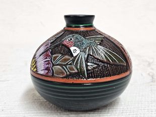 Native American Navajo Red Clay Pot with Hummingbird