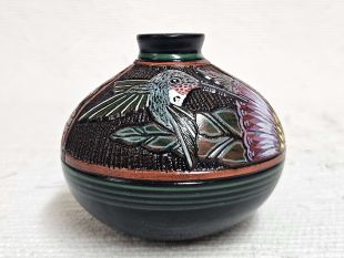 Native American Navajo Red Clay Pot with Hummingbird
