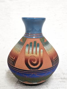 Native American Navajo Red Clay Pot with Healing Hand