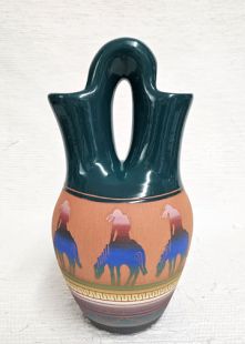 Native American Navajo Red Clay Wedding Vase with End of the Trail