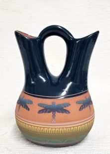 Native American Navajo Red Clay Wedding Vase with Dragonflies