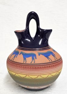 Native American Navajo Red Clay Wedding Vase with Horses
