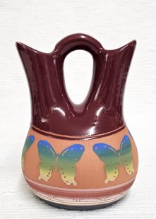 Native American Navajo Red Clay Wedding Vase with Butterflies